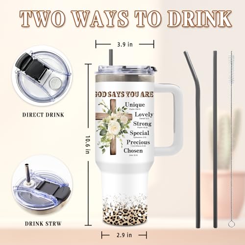 DUUV Christian Tumbler 40oz, Insulated Christian Gifts for Women | Bible Verse Tumbler Leakproof, Inspirational Gift for Women Christians, Christmas Birthday Gift for Mom Sister, 1 Pack - color: Christian Flowers