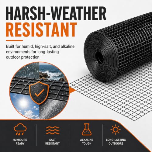 HORCH Black Hardware Cloth 1/2 inch 36 x 100 ft 19 Gauge | Chicken Wire Mesh Roll, Chicken Wire Fencing, Wire Fence Roll, Tree Guard, Mesh & Wire Cloth, Rat Wire - size: 1/2'' x 36'' x 100'