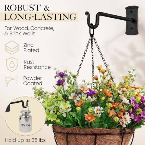 Plant Hangers Outdoor or Indoor Heavy Duty Wall Bracket Hooks | Wrought Iron Metal Hanger Indoor Hook for Hanging Plants Baskets Lanterns Bird Feeders - 2 Pack (Black Shepherds Hooks 10") - size: 10 Inch, style: Shepherds Hooks