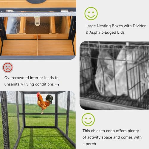 RUNSHED 80" Large Wooden Chicken Coop with Run, Outdoor Hen House for 4-6 Chickens, Ventilation Window & Sliding Doors, Waterproof Felt Roof, Easy-Clean Full Rear Door, Predator-Proof Latches