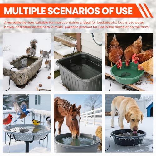 Chicken Water Heater with Thermostatic Control, Aluminum De-Icer for Bird Bath, Winter Livestock Poultry, Full Coverage Design (250 Watt)