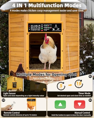 Automatic Chicken Coop Door Solar Powered, Pet Deluxe Chicken Door with Programmable Timer & Light Sensor, Anti-Pinch Safety, 7W Solar Panel, Aluminum Alloy with 10 Wire Clips Solar Chicken Door-Gold - color: Gold