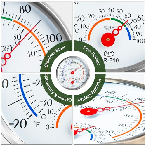 Indoor Outdoor Thermometer Hygrometer, Large Dial | Waterproof, Wall Mount, Accurate & Easy to Read, For Home, Garden, Patio, Greenhouse, Farmhouse Decor