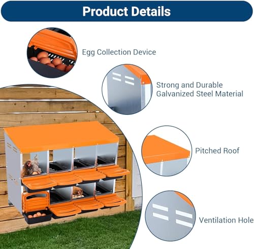 Chicken Nesting Box,Chicken Egg Laying Box with 8 Compartments, Roll Away Eggs Laying Boxes, Nesting Boxes, Indoor & Outdoor Use,Easy Egg Collection, Easy Cleaning - color: Orange, size: 8 holes
