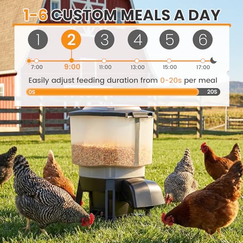 12L Automatic Chicken Feeder with Timer, Solar & AC Powered | Build in 6 Programmable Feeding Times, with Adjustable Feeding Distance for Chickens Poultry Sealed & Proof Design