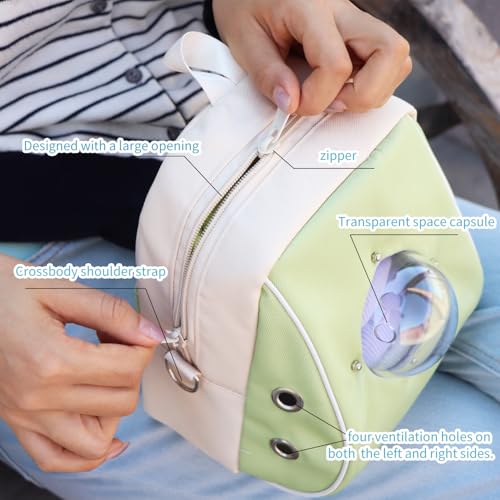 Hamster Carrier, Suitable for Sugar Gliders, Rats, Parrots and Other Small Pets, Breathable Bird Backpack with Transparent Spacecraft (Green) - color: Green