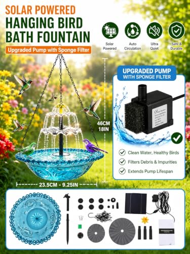 2026 Smart Birdbath Fountains Solar Power, Hanging Birdbath Fountain Solar Cascade,Clear Hummingbird Birdbath with Solar Powered for Outdoor Livng Garden Patio Backyard