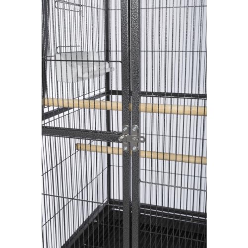 Prevue Pet Products Flight Cage with Stand - Large Metal Bird Cage with Removable Tray, Wood Perches, Double Feeders & Storage Shelf on Rolling Casters, Ideal for Small to Medium Birds - Black - color: Black