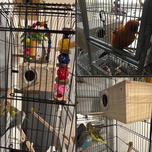 PINVNBY Parakeet Nesting Box Bird House Wood Breeding Box Parrots Mating Box for Lovebirds,Cockatoo,Budgie, Finch,Canary and Medium-Sized Birds(XL) - size: X-Large