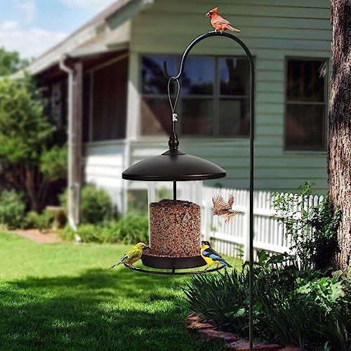 Metal Bird Feeder for Outdoors Hanging,3.0LB Seed Feeder,Easy to Fill & Clean,360° Feeding,Weatherproof Roof for Gardens and Wild Birds,Brown - color: Brown