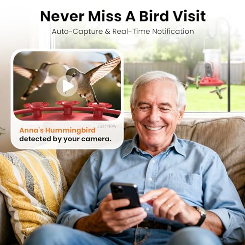 Smart Hummingbird Feeder Camera | AI Identification, 2.5K HD & Color Night Vision, Solar Powered Outdoor, IP66 Weatherproof, Garden Decor & Gift for Bird Lover