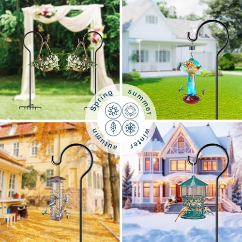 62" Shepherds Hook for Bird Feeders, 7-Prong Base Garden Hook | Heavy duty 3/4" thick metal outdoor pole with 7 prong ground anchor, durable plant hanger for hummingbird feeders & lanterns - size: 62 Inch