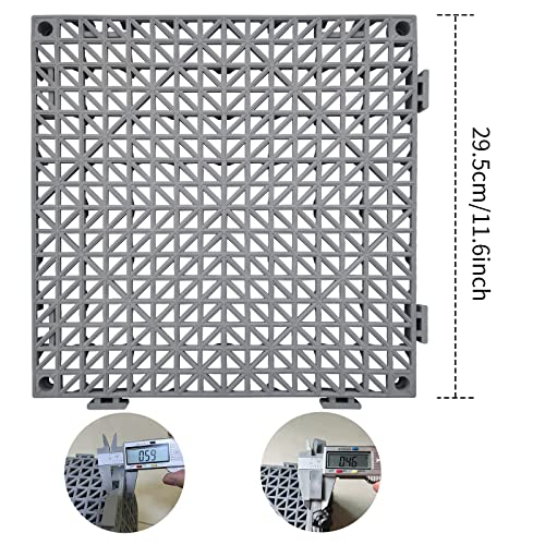 12 Pack Modular Interlocking Cushion 11.6" x 11.6" Rubber Mat Floor Tile Mats Drain Pool Patio Balcony Yard Pet Area Washer Pad(Gray) - size: gray