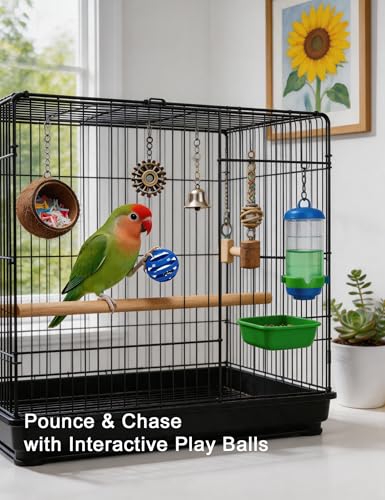 5-Pack Bird Toys for Parrots Cockatiels Budgies Canaries, Bell Rattan Balls | Bell Sound Stimulation, Rattan Chewing for Beak Health - size: 1.5'' - 2.8''