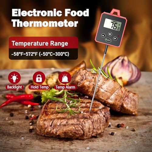 Timloon Digital Candy Thermometer with Pot Clip, Backlight LCD, 8" Long Probe, Temperature Alarm, ℃/℉ Switch, Instant Read Kitchen Thermometer for Cooking, Baking, and Candy Making