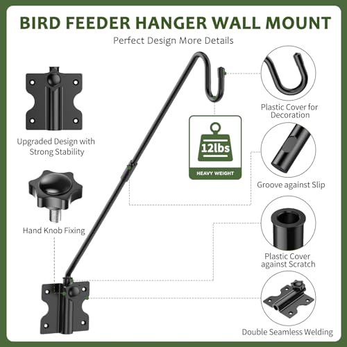 28" Wall Mount Heavy Duty Deck Hook | Powder-Coated Iron Resists Rust | 360° Rotation | Holds 30 Lbs | Ideal for Bird Feeders, Planters, Lanterns & Wind Chimes - size: 28 inches