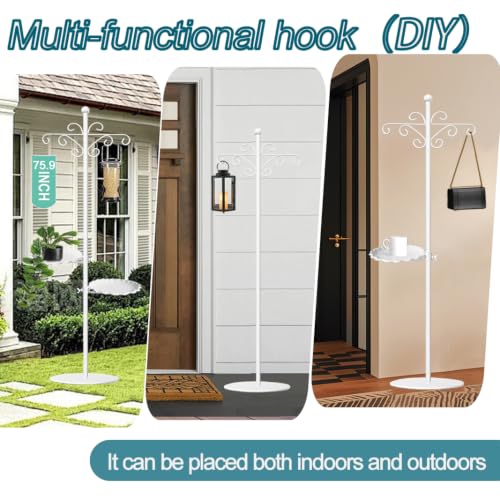 74.5" Shepherd's Hook Stand，Bird Feeder，Wind Chime, Waterproof Metal & Adjustable-Height Pole Holder for Lantern ，Hanging Plants Indoor & Outdoor（2 Placement Racks - color: White