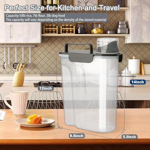 Rice Container, Airtight Rice Storage Container 10lb, Cereal Containers Storage, BPA Free Food Dispenser with Pouring Spout Handle for Flour Pasta Grain, Pet Dog Cat Bird Food Storage Container - color: 10lb grey