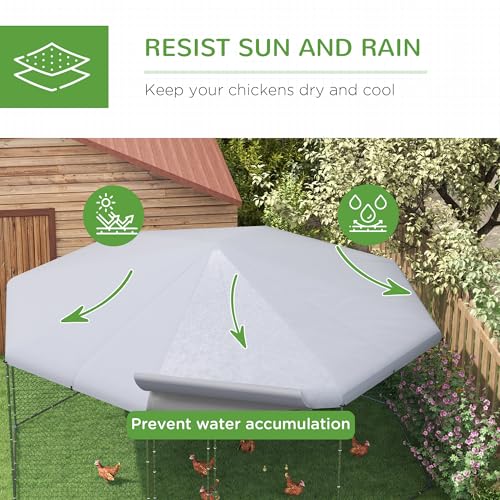 PawHut Large Chicken Coop Polygon Shaped Walk in Fence Cage 17.1'x15.7'x9' | Metal Chicken Run with Waterproof and Anti-UV Cover, Hen House for Outdoor and Yard Farm Use, 1" Dia