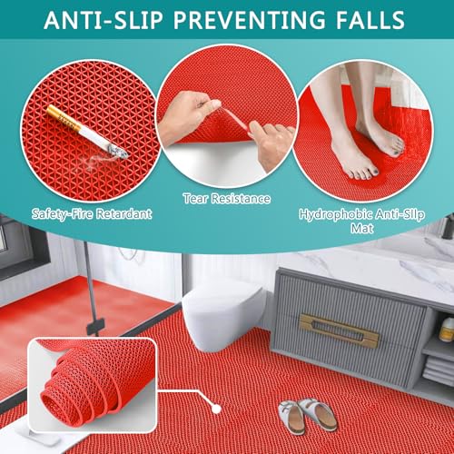 WochiTV Non Slip Drainage Mats PVC Pool Floor Mat 0.23'' Thick Outdoor Indoor Parking Space Mat for Bathroom Garage Basement Backyard Commercial Kitchen 3x16.6Ft Red - color: Red, size: 3 x 16.6 ft