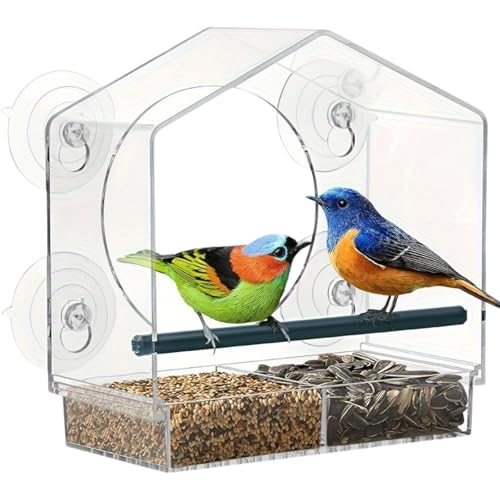 Window Bird Feeder with Strong Suction Cups （Large House） | Detachable Seed Tray (Built-in Drain Holes), Durable Acrylic Birdfeeder for Outdoor Garden, Ideal for Bird Watching Lovers - style: Large House