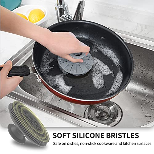Silicone Dish Scrubber, Non-Scratch Scrub Spong for Washing Dish, Pot, Pan | Kitchen Silicone Sponge, Fruit & Vegetable Cleaning Brush, Reusable Dishwashing Scrubber, Suction Up Hang, 1 Pack, Gray - color: 1pcs Gray