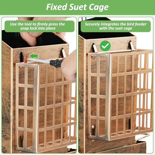 Bird Feeder with Double Suet Holders, Metal Bird Feeders for Outdoors | 5LB Large Capacity, Weatherproof Metal Roof, Easy to Refill and Clean, Wild Birdfeeder for Garden Yard Outside Backyard