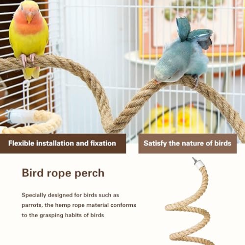 Bird Rope Perch for Parrots,Bird Cage Climbing Rope Toys Accessories | Bendable Climbing,Bendable Natural Jute Boing with Pine Wood and Stainless Steel Mount,Parakeet Lovebirds(4.9 feet Jute)
