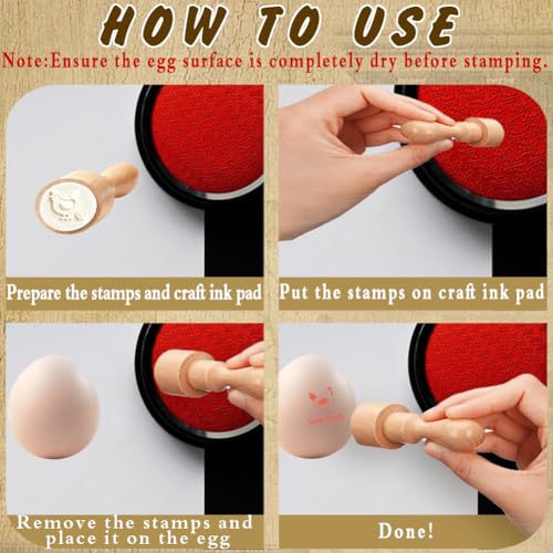 5Pcs 5 Styles Farm Fresh Egg Stamps Chicken Egg Stamps 0.63 Inch Mini Round Wooden Rubber Cute Farm Fresh Marking Stamper Ideal for Chicken Keepers Farmers Homesteaders Farmhouse Supplies