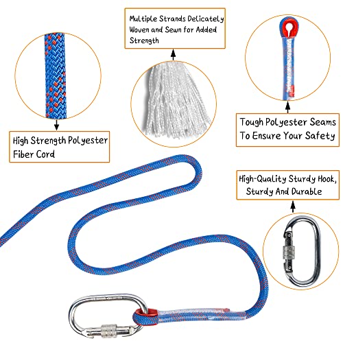 Indoor Outdoor Climbing Rope, 10/12/14mm (32FT/49FT/65FT/98FT) Static Rock Climbing Rope for Escape Rope, Ice Climbing Equipment, Fire Safety Rescue Rope, with Non Slip Gloves - color: Blue, size: 12mm/49ft