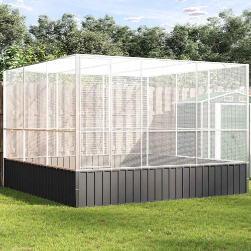 Large Outdoor Aviary Bird Cage, 122.4x120.9x83.5 Inch Galvanized Steel Walk-in Pen Enclosure with Lockable Door and Mesh Grid for Parrots, Chickens, Ducks, Silver - color: Silver-A