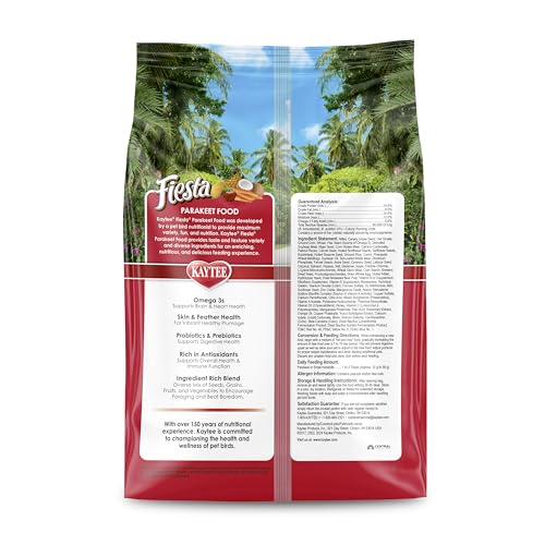 Kaytee Fiesta Parakeet Bird Food, Nutritious and Fun Blend, Supports Skin, Feather, Digestion, Brain and Heart Health, Bird Seed Mix, 2 Pounds - size: 2 Pound (Pack of 1)
