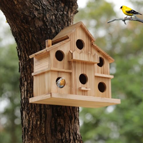 Bird Houses for Outside with Bird Feeder,6 Rooms Large Bird House,Hummingbird House for Bluebird Finch Cardinals Hanging Birdhouse for Garden