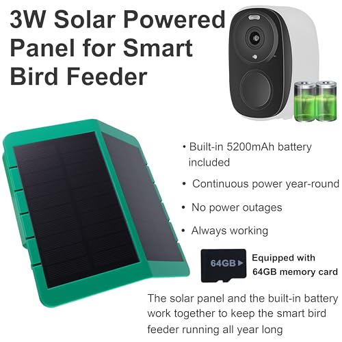 Ceeyali Smart Birds Feeder with Camera and 64GB Memory Card, 2K HD Video & Photo Live View, Solar Powered Panel, AI Birds Identification, 2.4G WiFi, 2.1L Seed Capacity (Green) - color: Green