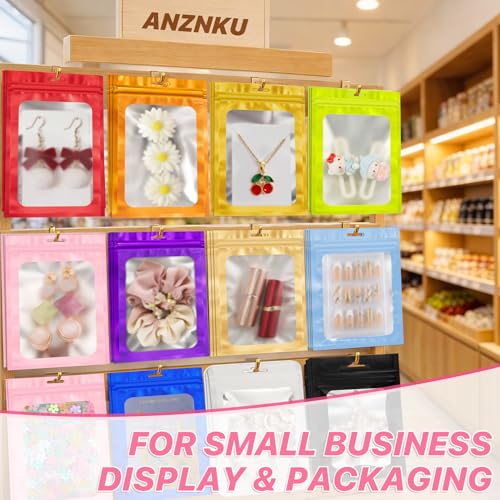 ANZNKU 100 Pcs Colorful Mylar Bags, Resealable Smell Proof Bag Foil Pouch | 5Colors, 7.08x10.24", Frosted Clear Window, Seal Zip Baggies, Packaging Bags for Small Business Candy Jewelry Treat Favor - color: 5 Colors -1, size: 7.08x10.24 inches