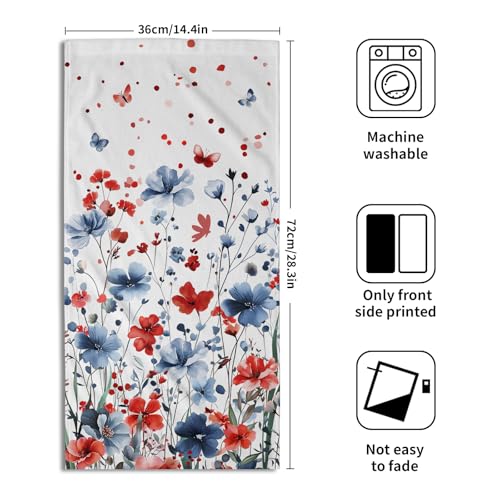 4th of July Hand Towel Set of 2, 14x28 Inch Patriotic Red Blue Floral Leaves Absorbent Soft Dish Cloth Towels for Kitchen Bathroom Home Memorial Day Independence Day Decor - color: 4th of July Wildflowers