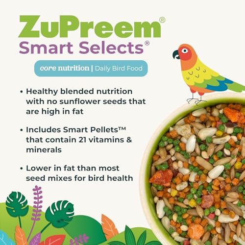 ZuPreem Smart Selects Parakeet & Budgie Food, Seed Blend, Small, 2 lb | Bird Food, Parrot & Parakeet Food, Budgie, Pellet Mix, Smart Pellets, Vitamins, Minerals, Seed Blend, Made in USA - size: 2 Pound (Pack of 1)
