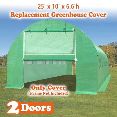 Replacement Greenhouse Cover for Walk in Greenhouse Frame Green House Top Cover (Frame NOT Included) (25 X 10 X 6.6ft) - size: 25 X 10 X 6.6ft