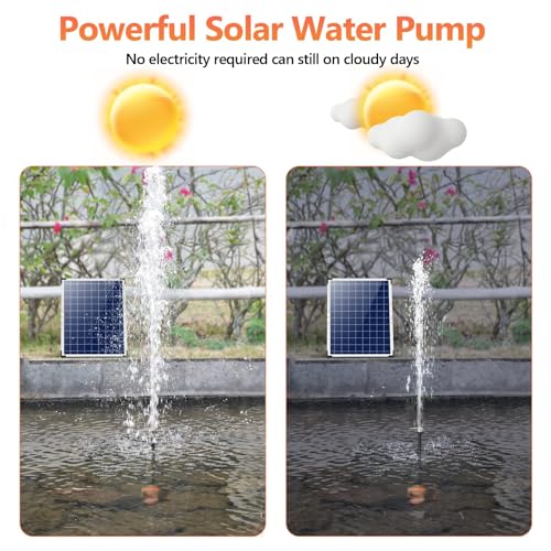Antfraer 25W Solar Fountain Pump, Solar Water Pump 320GPH Flow Adjustable, Solar Powered Water Pump with 16.5Ft Cord Length for Small Pond, Fish Pond Bird Bath Garden Waterfall Hydroponics - size: 25W