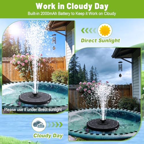 Solar Fountain with 3 Spray Height, Works in Shade, 3.5W Glass Solar Bird Bath Fountains with 2000mAh Battery and 4 Rotating Rods, 7 Nozzles, Outdoor Water Fountain Pump for Garden, Pool, Pond - color: Black