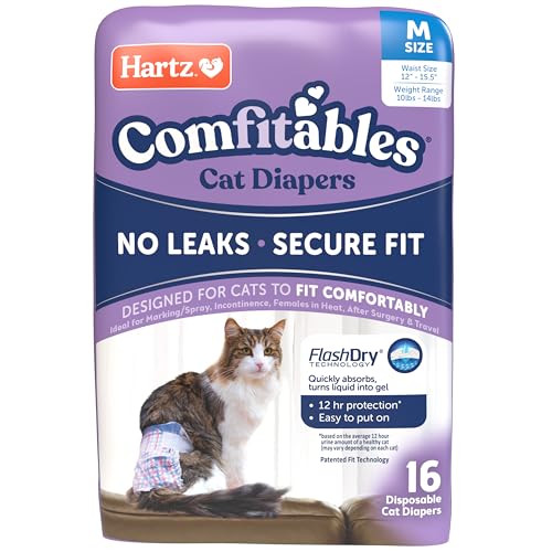 Hartz Comfitables Cat Diapers,Medium, 16 Count, Comfortable & Secure Fit, Easy to Put On - size: Medium