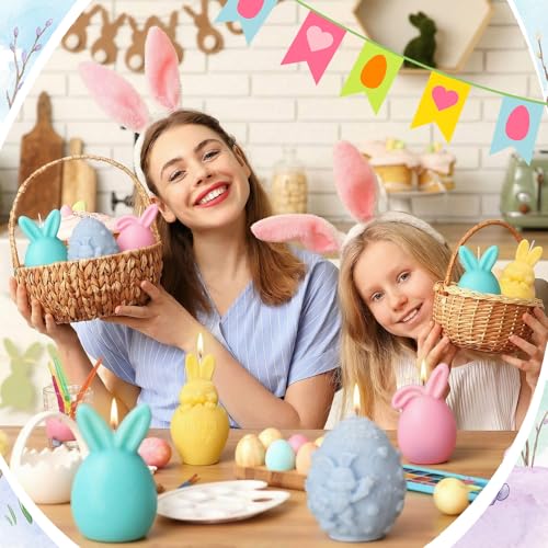 4 Pcs Easter Candles Easter Bunny Egg Votive Candles 4''x2'' Spring Pastel Real Wax Smokeless Flower Fruit Scented Tealights Drip-Free Rabbit Gift for Home Table Centerpiece Party Decor