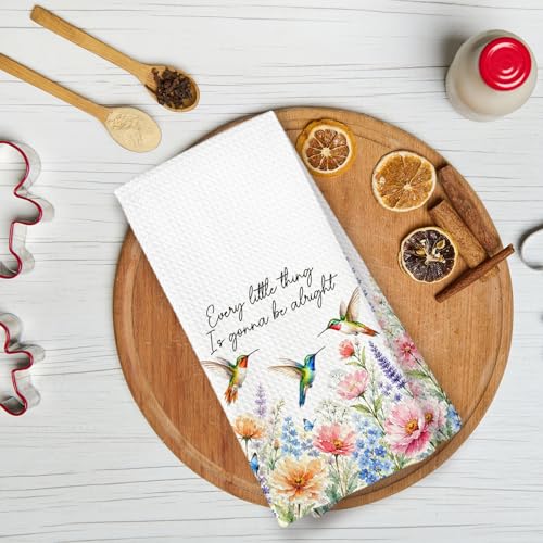 Inspirational Hummingbird Floral Kitchen Towels, Inspirational Gifts for Women, Every Little Thing is Gonna Be Alright Motivational Hand Towels of Bathroom, Hummingbird Gifts for Women - color: Hummingbird