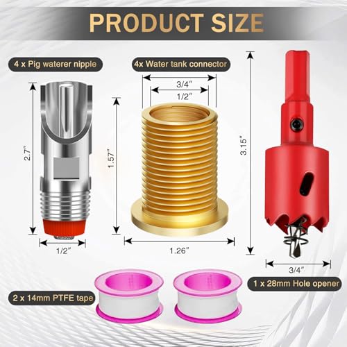 Pig Water Nipple，Pig Nipple Waterer for Barrel Kit，Automatic Pig Nipple Drinkers Kit，Piglets Nipple Feeders ，Hog Feeder Nipple