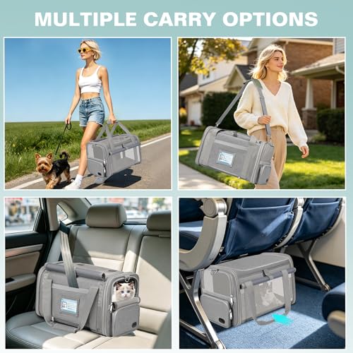 Cat Carrier Airline Approved Privacy Portable Top Load Pet Travel Bag | Soft Sided Pet Carriers for Small Cats Dogs Puppy up to 16 Lbs,Collapsible,Zipper Lock,Luggage Sleeve,2 Storage,Washable - color: Gray