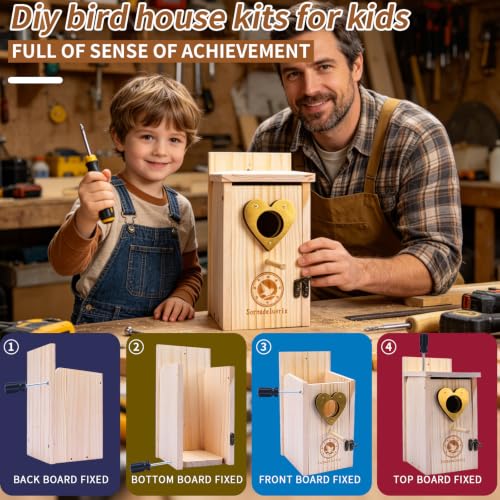 2PC Cedar Bluebird Houses for Outside with Nesting Material | Bird House Outdoor With Copper Guard, Predator Proof Bluebird Houses, Kits for Adults & Kids with Perch & Nesting Material