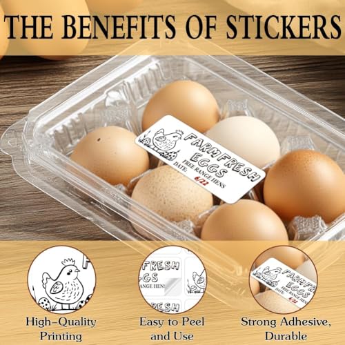 180 Pcs Farm Fresh Eggs Sticker, 1x2.64 Inch Unwashed Egg Carton Label PET Adhesive Egg Packaging Stickers Carton Farm Supplies for Egg Packing Box Container
