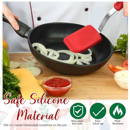 Silicone Cookie Spatula Turner 2 Pack Mini Brownie Spatula Flexible Kitchen Small Silicone Turner for Nonstick Cookware Heat Resistant No Scratch Flipper for Egg(Solid Flat,Red, Green) - color: Red, Green