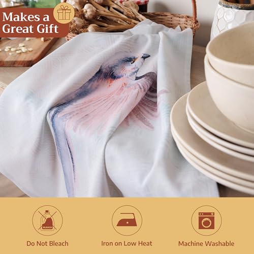 Maison d' Hermine Kitchen Towels Set of 3 Reusable 100% Cotton 27.50" x 20" | Cloth Tea Dish Towels Absorbent with Hanging Loop for Kitchen Dining Party Wedding Hotel Home Spring Summer - Flying Birds - color: 045 - Flying Birds
