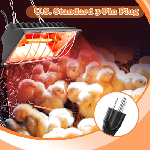 Chicken Coop Heater, Heat Lamp for Chickens, Chicken Coop Heating Lamp Brooder with Two 250W Lamps for Poultry, Livestock & Small Pets